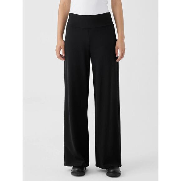 EILEEN FISHER BLACK HIGH WAIST BOOT CUT PANTS SZ M - Picture 1 of 3